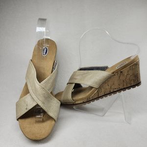 Womens Dr. Scholls metallic cross strap cork wedge heels shoes size 10